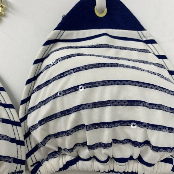 Sperry Bikini Top Nautical Blue Striped Sequined S - Picture 3 of 6